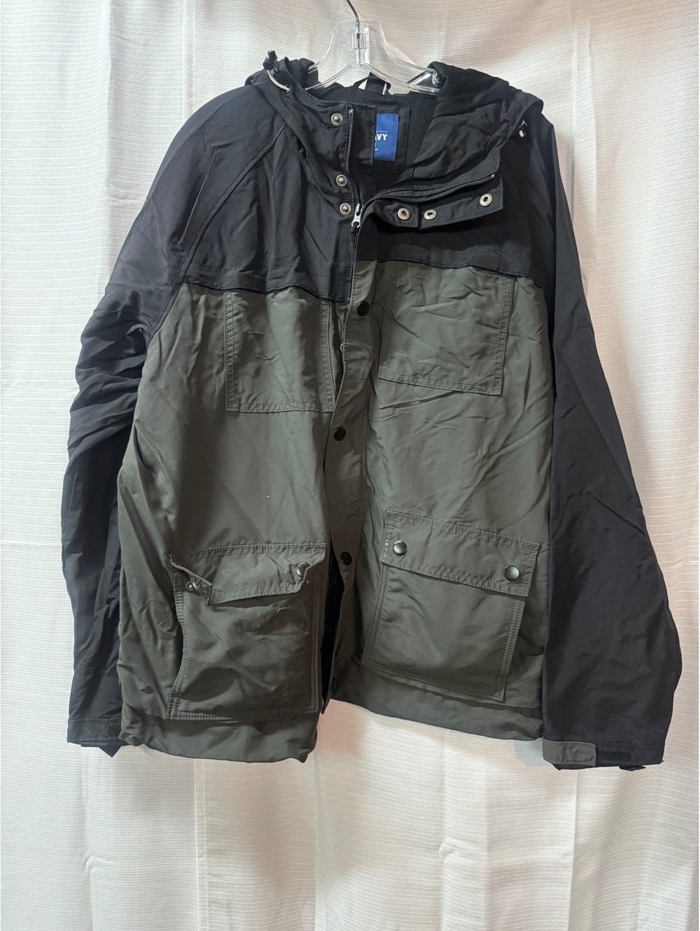 Old Navy Men's XL Black and Olive Nylon Jacket with Hood